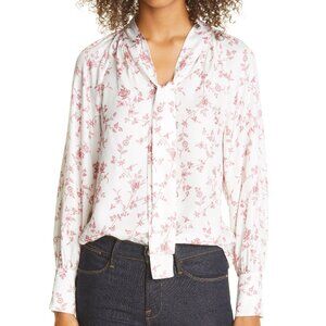 NWOT Rebecca Taylor Strawberry Floral Print Tie Neck Bow Silk Blouse Top Size 0